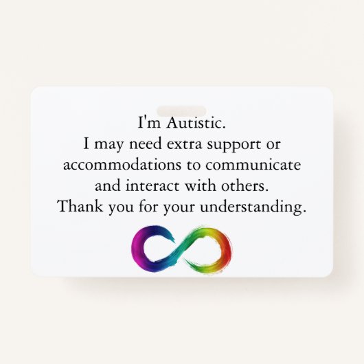 "Ik ben Autistisch" Bewustzijn — Communicatie Kaar Badge (Voorkant)