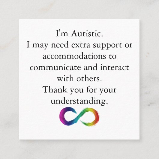 "Ik ben Autistisch" Bewustzijn — Communicatie Kaar Contactkaartje (Voorkant)