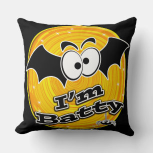 Ik ben Batty Oranje en Yellow Swirl Kussen