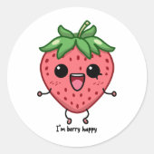 Ik ben Berry Happy schattige kawaii aardbei spring Ronde Sticker (Voorkant)