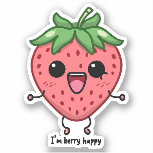 Ik ben Berry Happy schattige kawaii aardbei spring Sticker (Voorkant)
