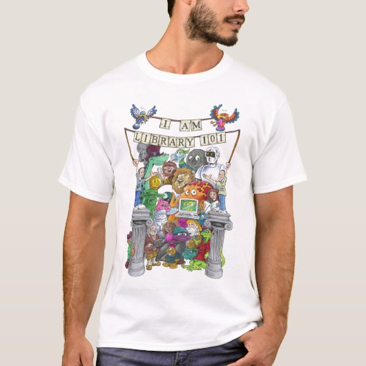 IK BEN BIBLIOTHEEK 101 - Versie Cartoon T-shirt (Voorkant)