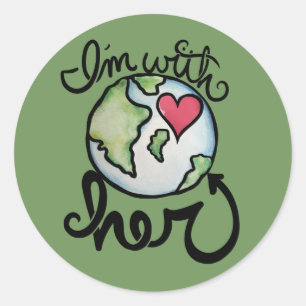 Ik ben bij HER earth day milieukunde Ronde Sticker