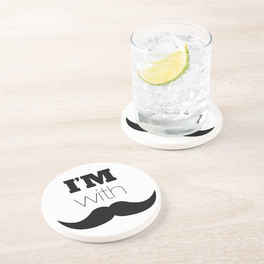 Ik ben bij Mustache Zandsteen Onderzetter (Zijkant)