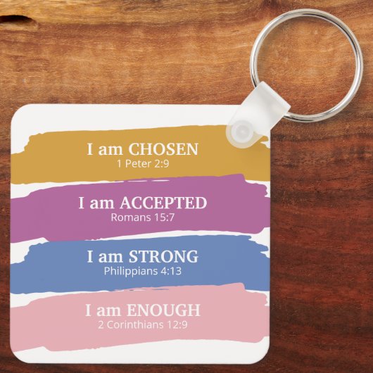Ik ben Bijbelverzen kleurrijk Sleutelhanger (Achterkant)