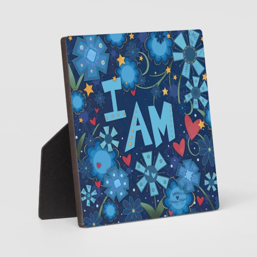 Ik ben Blauw Inspirerend Hart Bloemen  Fotoplaat (Voorkant)