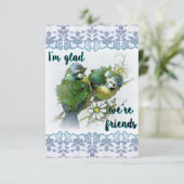 Ik ben blij dat we vrienden zijn blauwe vogels kle bedankkaart (Staand voorkant)