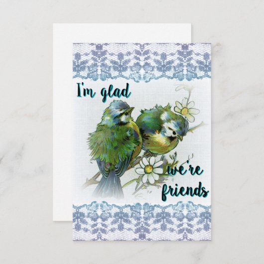 Ik ben blij dat we vrienden zijn blauwe vogels kle bedankkaart (Voorkant / Achterkant)