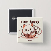 Ik ben blij in touwen vierkante button 5,1 cm (Voorkant /achterkant)