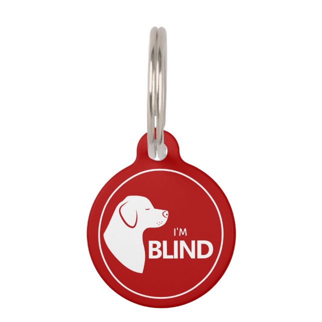 Ik ben Blind White Dog on Red Blindness awareness Huisdierpenning (Voorkant)