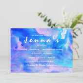 Ik ben BLUE WATERVERF Bat Mitzvah Uitnodiging (Staand voorkant)