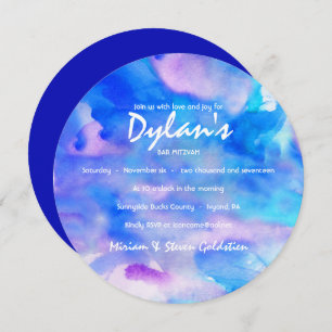 Ik ben BLUE WATERVERF Bat Mitzvah Uitnodiging