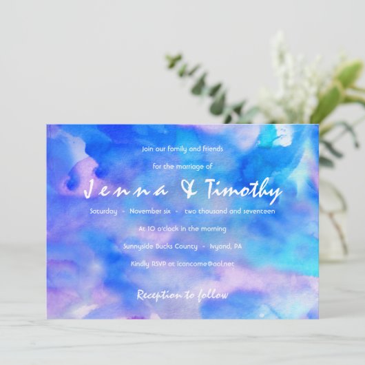 Ik ben BLUE WATERVERF bruiloft uitnodiging (Staand voorkant)