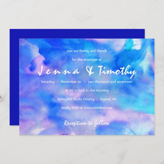 Ik ben BLUE WATERVERF bruiloft uitnodiging (Voorkant / Achterkant)