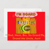 Ik ben board, ik mis je bij Art Print/Graphic Briefkaart (Voorkant / Achterkant)