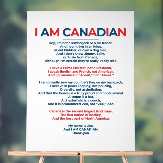 Ik ben Canadees Acryl Bord (Neutraal)