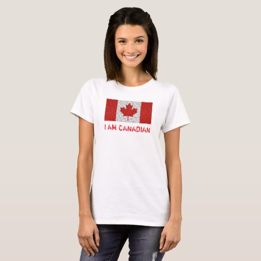 IK BEN CANADIAN Flag Red en White T-shirt (Voorkant volledig)