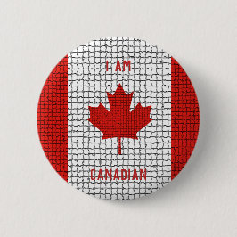 IK BEN CANADIAN Red en White Mosaic Flag Ronde Button 5,7 Cm