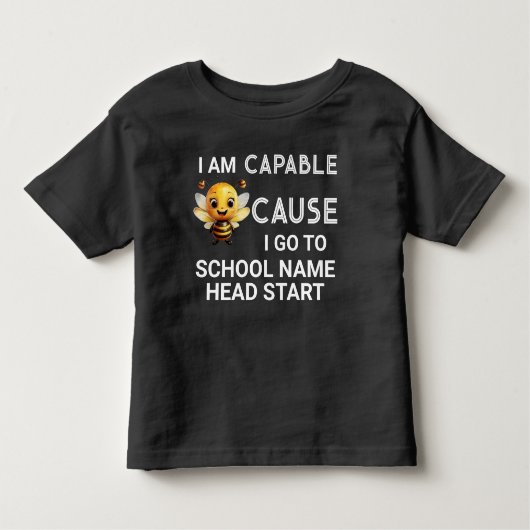 Ik ben capabel omdat ik school naam zwart ga toevo kinder shirts (Voorkant)