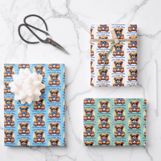 Ik ben Cool Teddy Bear met Blue Bow  Inpakpapier Vel (Voorkant)