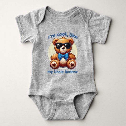 Ik ben Cool Teddy Bear met Blue Bow  Romper (Voorkant)