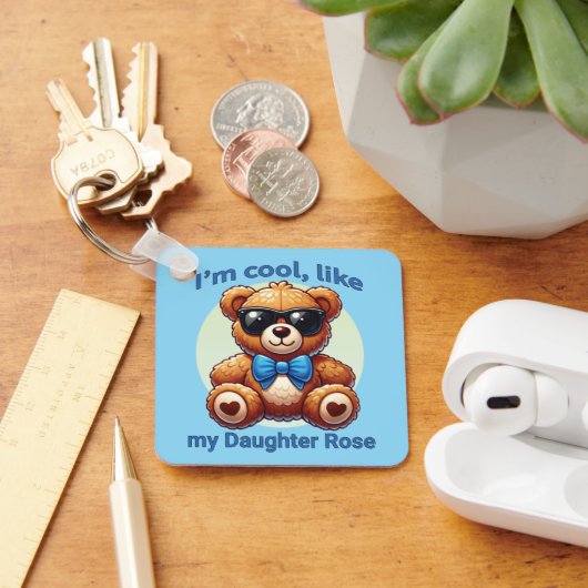 Ik ben Cool Teddy Bear met Blue Bow  Sleutelhanger (Bureau)