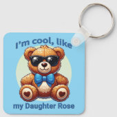 Ik ben Cool Teddy Bear met Blue Bow  Sleutelhanger (Achterkant)