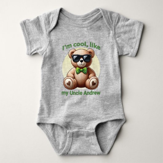 Ik ben Cool Teddy Bear met Green Bow  Romper (Voorkant)