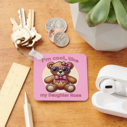 Ik ben Cool Teddy Bear met Pink Bow  Sleutelhanger (Bureau)