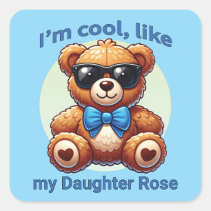 Ik ben Cool Teddy Beer met Blauwe Strik Aanpasbaar Vierkante Sticker