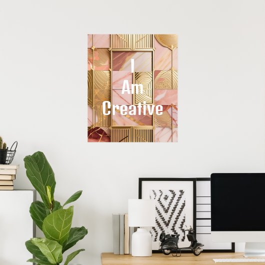 Ik ben creatieve perzik roze marmer gouden folie poster (Thuiskantoor)