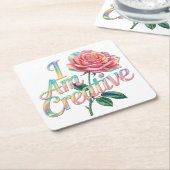 Ik ben Creative Pink Rose Onderzetter Set (Schuin)