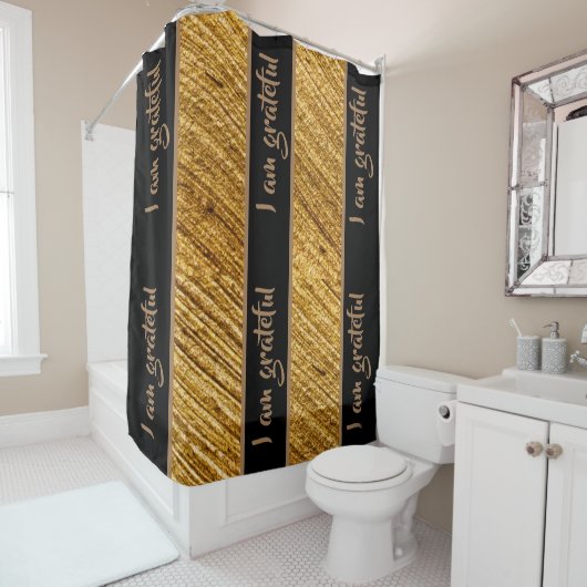 Ik ben dankbaar douchegordijn goud bruin ontwerp (In situ)