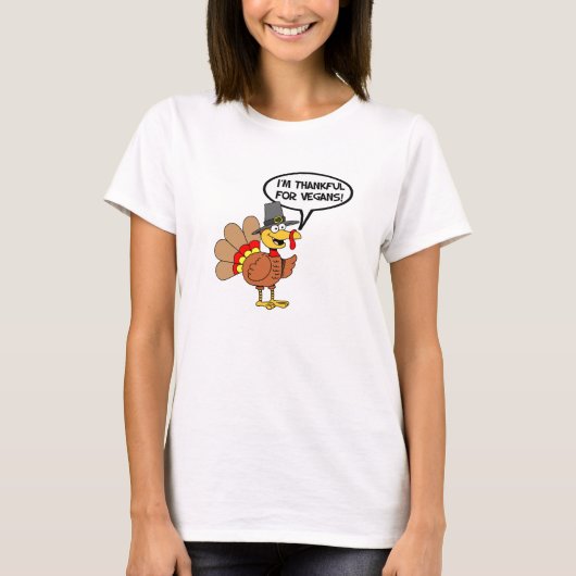 Ik ben dankbaar voor Vegans Turkey Cartoon T-shirt (Voorkant)