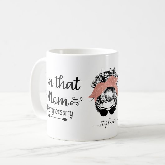 Ik ben dat mam Funny Messy Bun Glitter Koffiemok (Voorkant links)