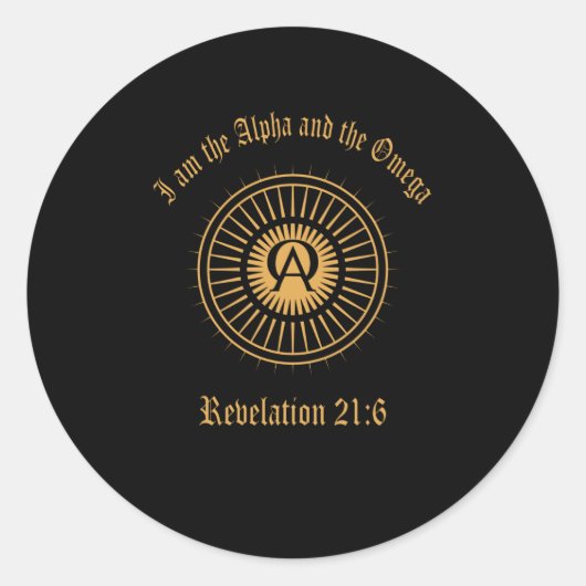 Ik ben de alfa- en omega-openbaring bijbelspreekwo ronde sticker (Voorkant)