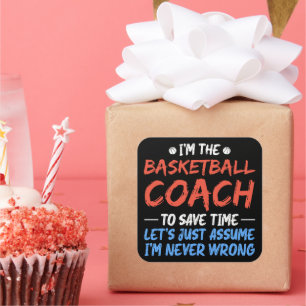 Ik ben de basketbalcoach om tijd te besparen coole vierkante sticker