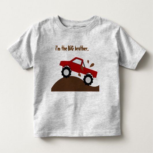 Ik ben de Big Brother Red Monster Truck Kinder Shirts (Voorkant)
