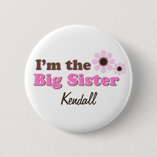 Ik ben de Big Sister Mod Flowers gepersonaliseerd Ronde Button 5,7 Cm