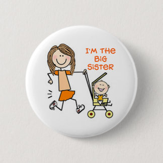 Ik ben de Big Sister Stick Cijfer Ronde Button 5,7 Cm