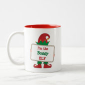 Ik ben de Bossy Elf. | Gepersonaliseerd kerstfeest Tweekleurige Koffiemok (Links)