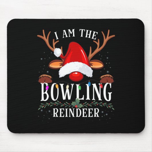 Ik ben de bowlingrendierkerstfamilie muismat (Voorkant)