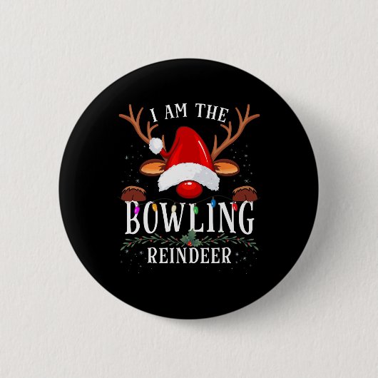 Ik ben de bowlingrendierkerstfamilie ronde button 5,7 cm (Voorkant)