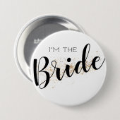 Ik ben de Bruid Knop met Gouden Glitters Ronde Button 7,6 Cm (Voorkant /achterkant)