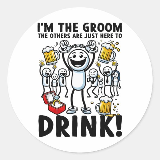 Ik ben de bruidegom  ronde sticker (Voorkant)