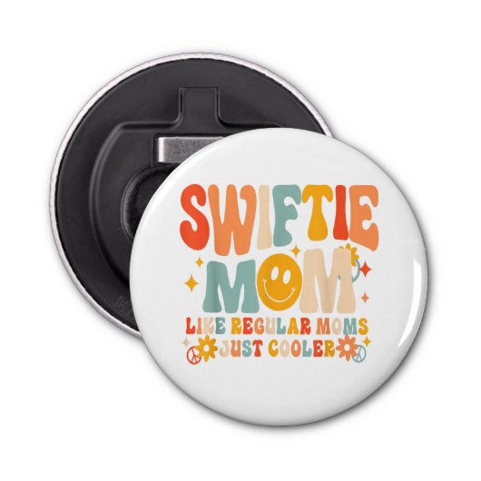 Ik ben de coole moeder, ik ben Retro Groovy M Button Flesopener (Voorkant)