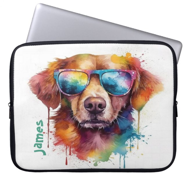 "Ik ben de coolste' Waterverf Hondenlaptophoes Laptop Sleeve (Voorkant)
