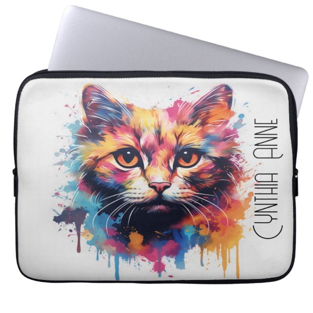 "Ik ben de Coolste" Waterverf Kat Laptop Hoes (Voorkant)