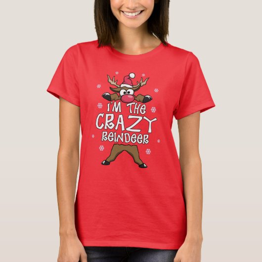 Ik ben de Crazy Reindeer Familie Kerstmis Pajama T-shirt (Voorkant)