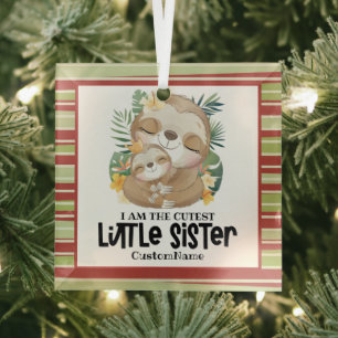 Ik ben de Cutest Little Sister Cute Sloths Custom Glas Ornament